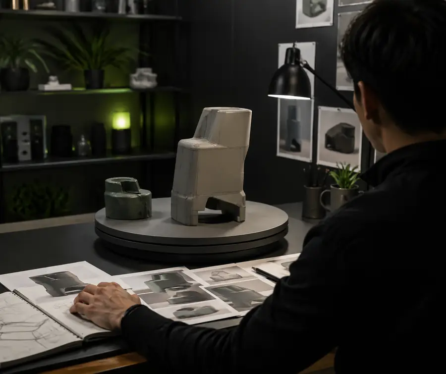 Early AI-generated 3D model awaiting inspection
